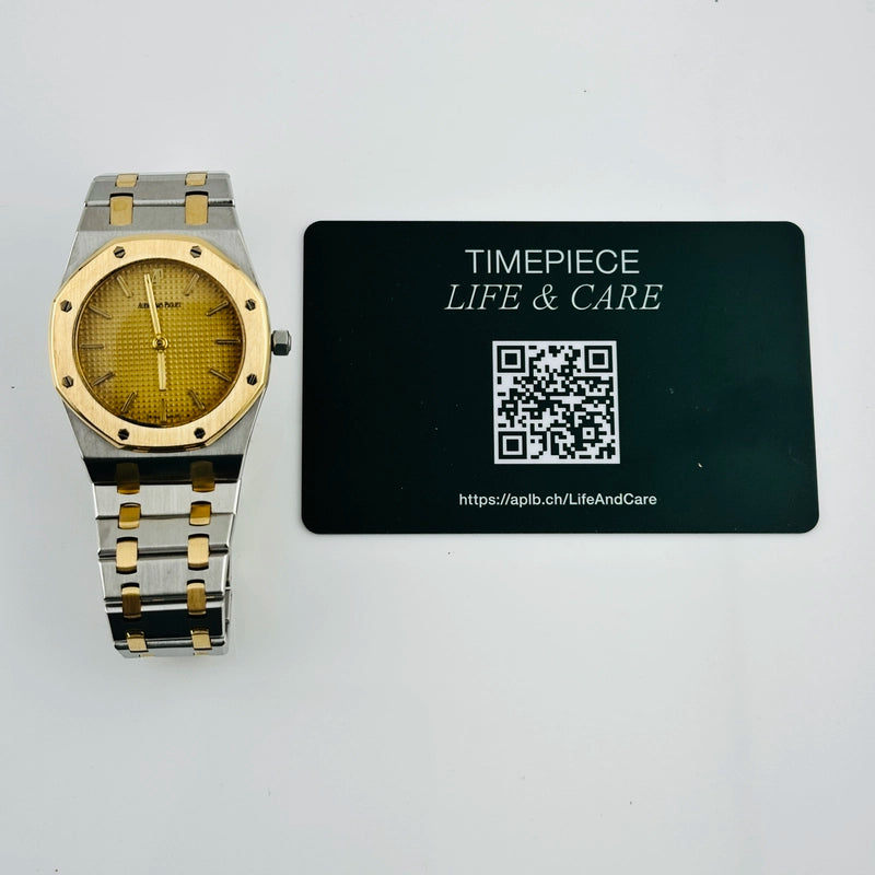 Audemars Piguet Royal Oak Champagne Tapisserie Dial on 2 Tone Bracelet Ref 56303SA with Service Card