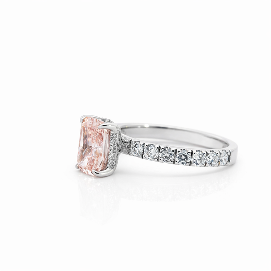 Pink Cushion & Round Lab Diamond Engagement Ring - 14K Gold