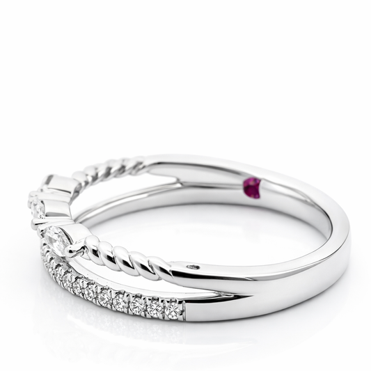 14k White Gold Double Stack W/Marq & Rd Dia. Ring Size 7 View 2 - Fine Jewelry | Bust Down & Co