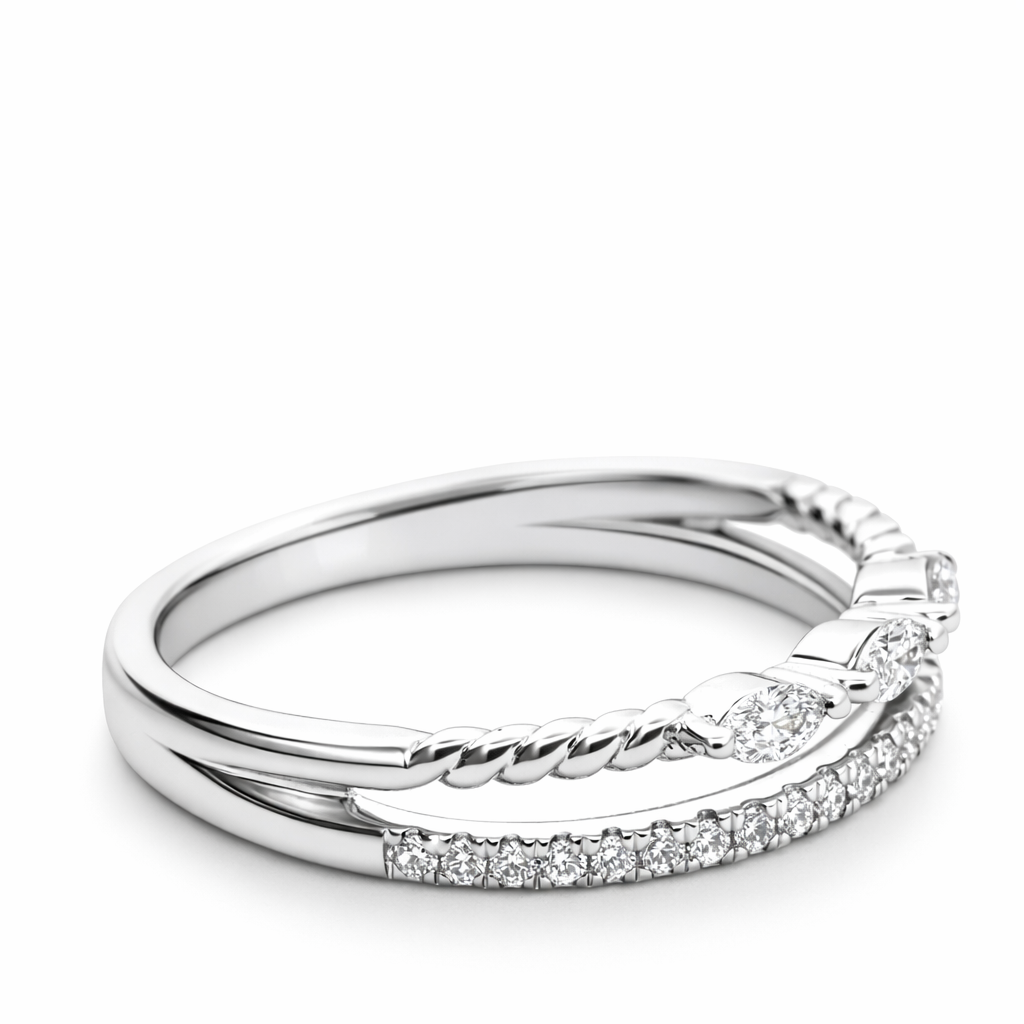 14k White Gold Double Stack W/Marq & Rd Dia. Ring Size 7 View 3 - Fine Jewelry | Bust Down & Co