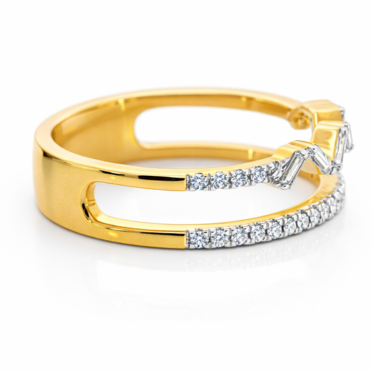 14k Yellow Gold Double Stack W/Bgt & Rd Dia. Ring Size 7 - Fine Jewelry | Bust Down & Co