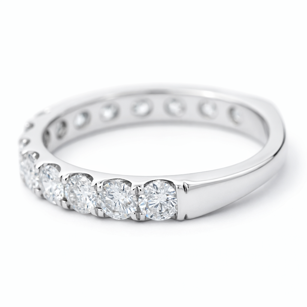 14k White Gold Single Row Dia. Ring Size 7 View 4 - Fine Jewelry | Bust Down & Co