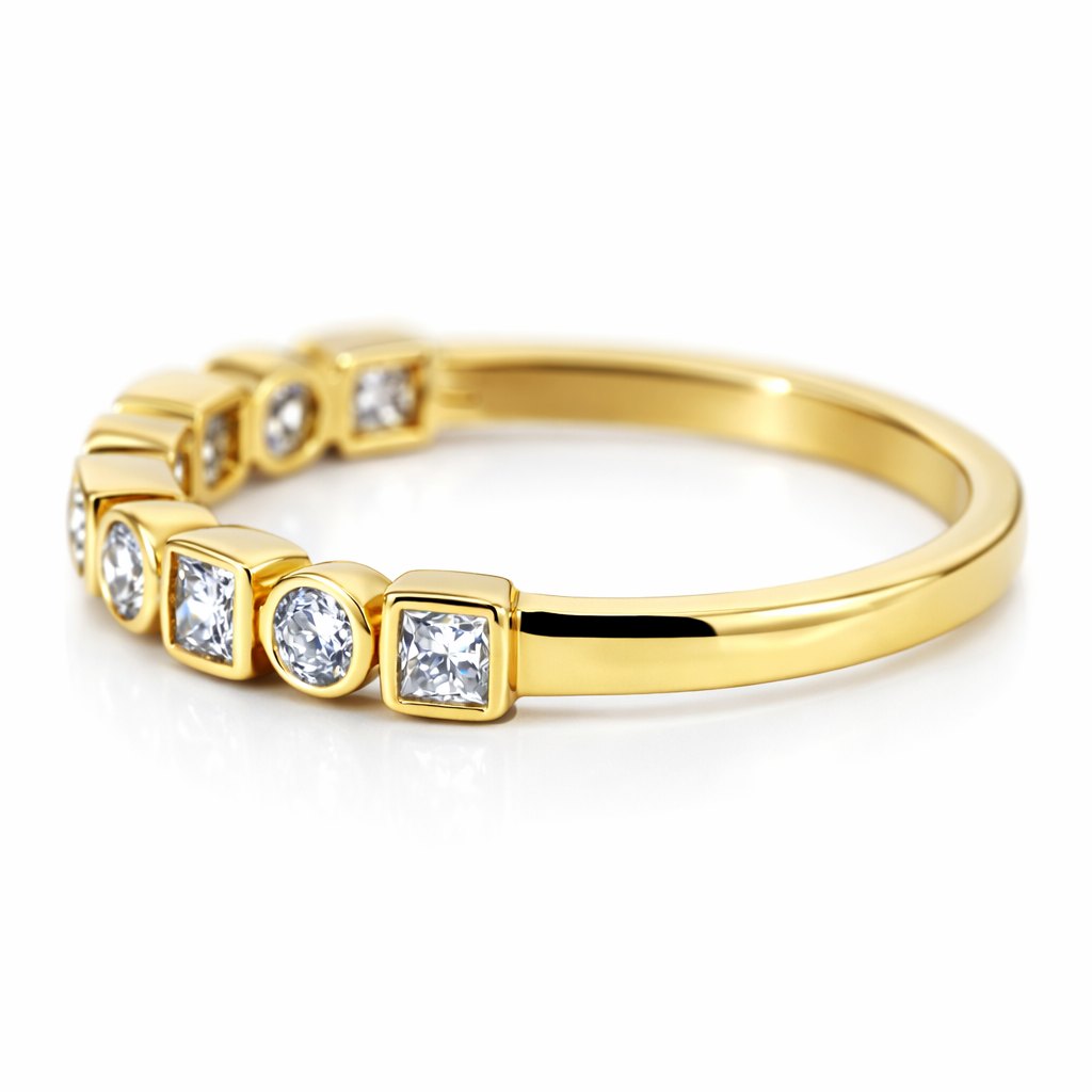 14k Yellow Gold Rd & Princess Dia. Ring Size 7 - Fine Jewelry | Bust Down & Co