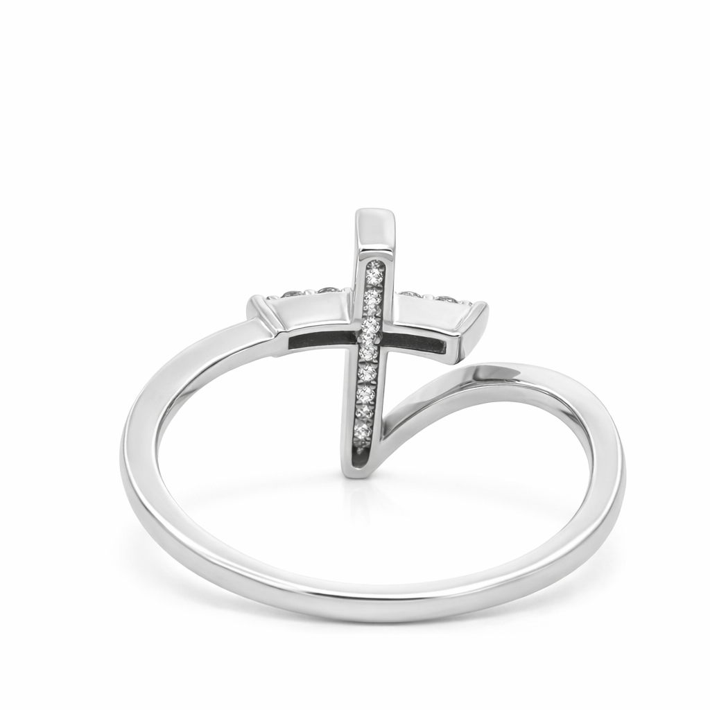 10k White Gold Cross Dia. Ring Size 7 - Fine Jewelry | Bust Down & Co