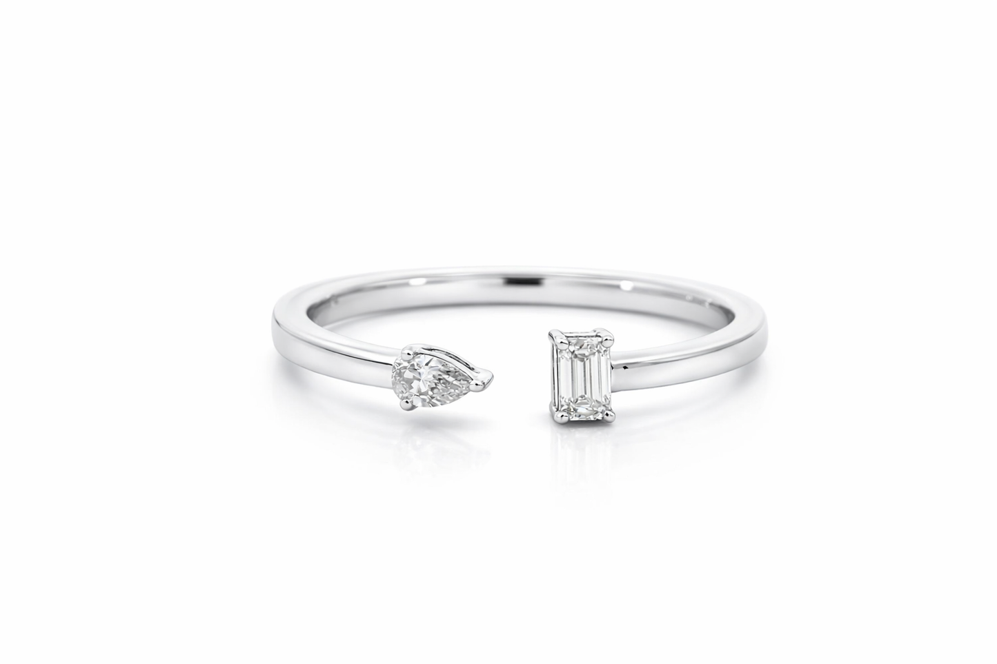 14K White Gold 0.19ct Diamond Pear & Baguette Fashion Ring