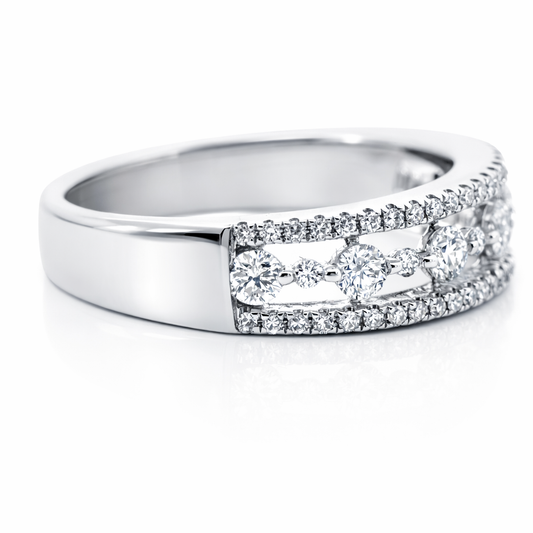 14k White Gold Big Small Dia. W/Boarder Style Ring Size 6.75 View 2 - Fine Jewelry | Bust Down & Co