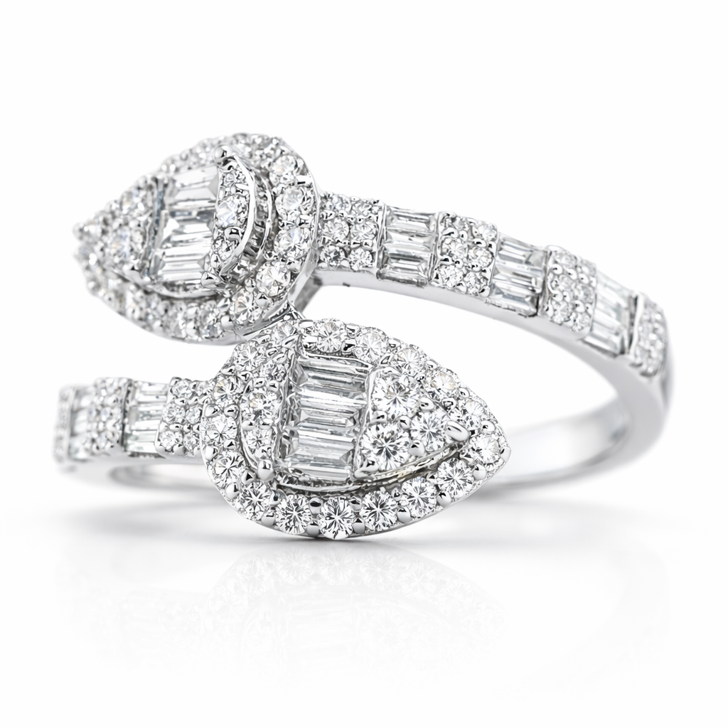 14k White Gold Open End Cuff Dia. Ring Size 7 - Fine Jewelry | Bust Down & Co