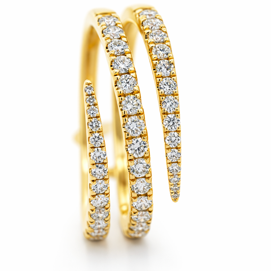 14k Yellow Gold 3-Row Diamond Pointed Ends Ring View 2 - Fine Jewelry | Bust Down & Co