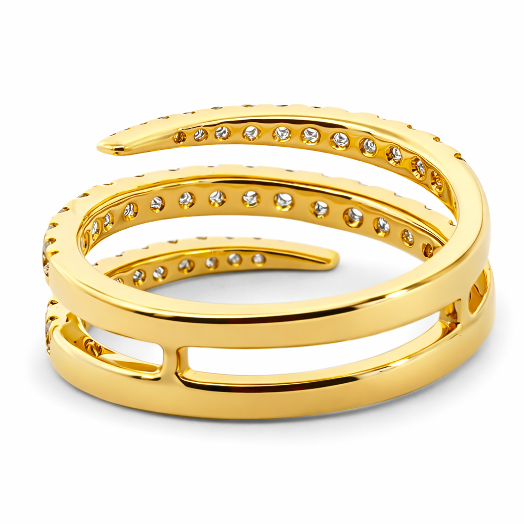 14k Yellow Gold 3-Row Diamond Pointed Ends Ring View 6 - Fine Jewelry | Bust Down & Co
