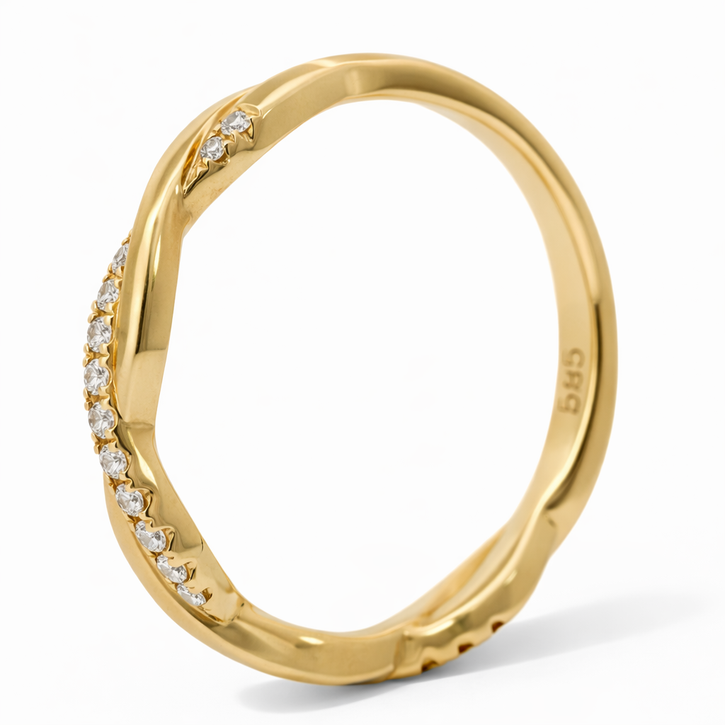 14k Yellow Gold Rope Style Dia. Ring View 4 - Fine Jewelry | Bust Down & Co