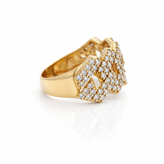Men's 14K Yellow Gold 1.92ct Diamond Cuban Style Fashion Ring