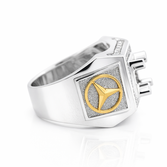18K White/Yellow Gold Mercedes Benz Men's Diamond Semi-Mount Ring