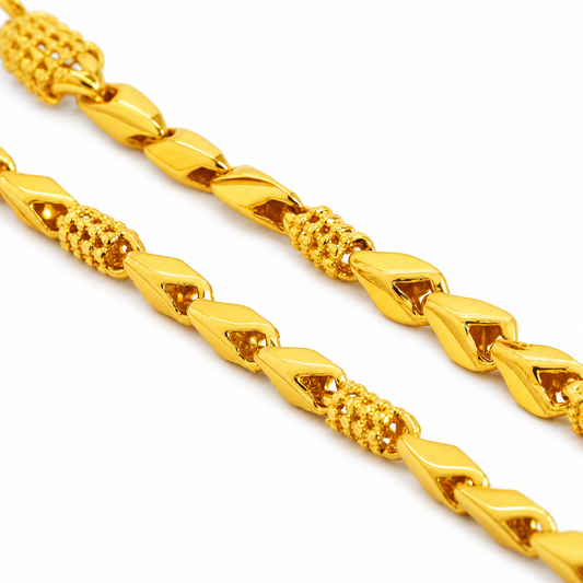 24K Gold Baht & Barrel Chain 3mm 20in