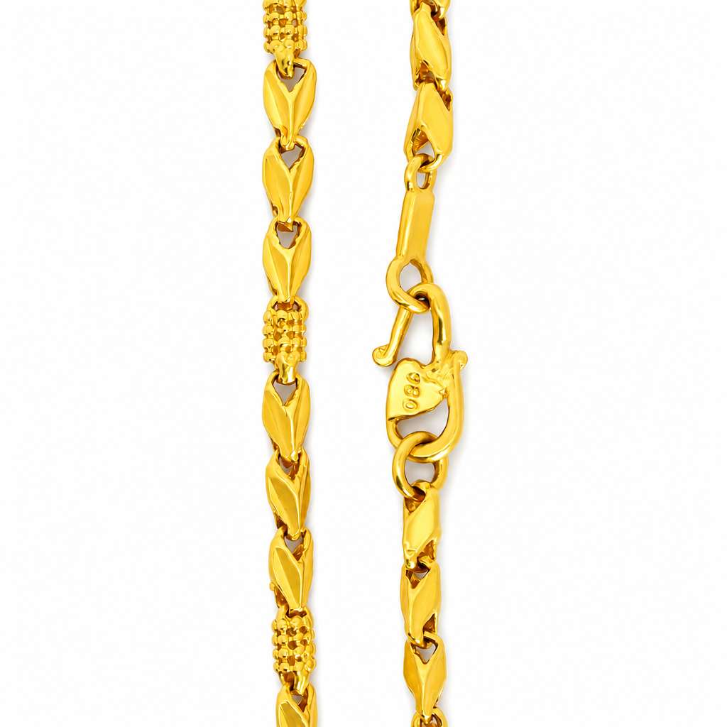 24K Gold Baht & Barrel Chain 3mm 20in