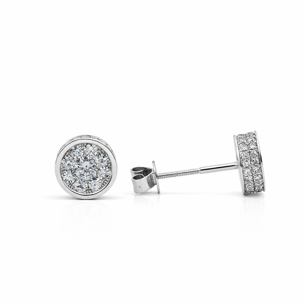 14k White Gold Round Cluster Style Earrings - Fine Jewelry | Bust Down & Co