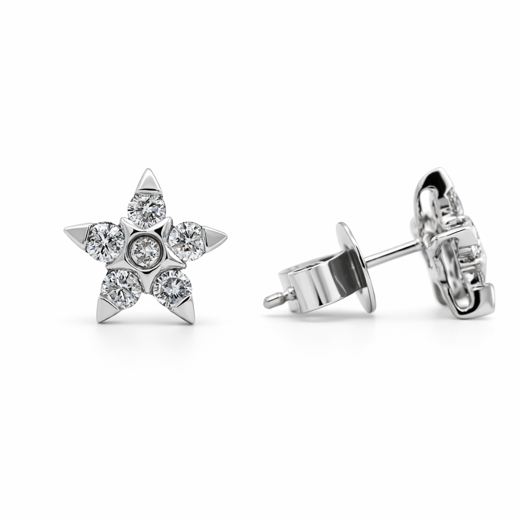 18k White Gold Star Style Earrings - Fine Jewelry | Bust Down & Co