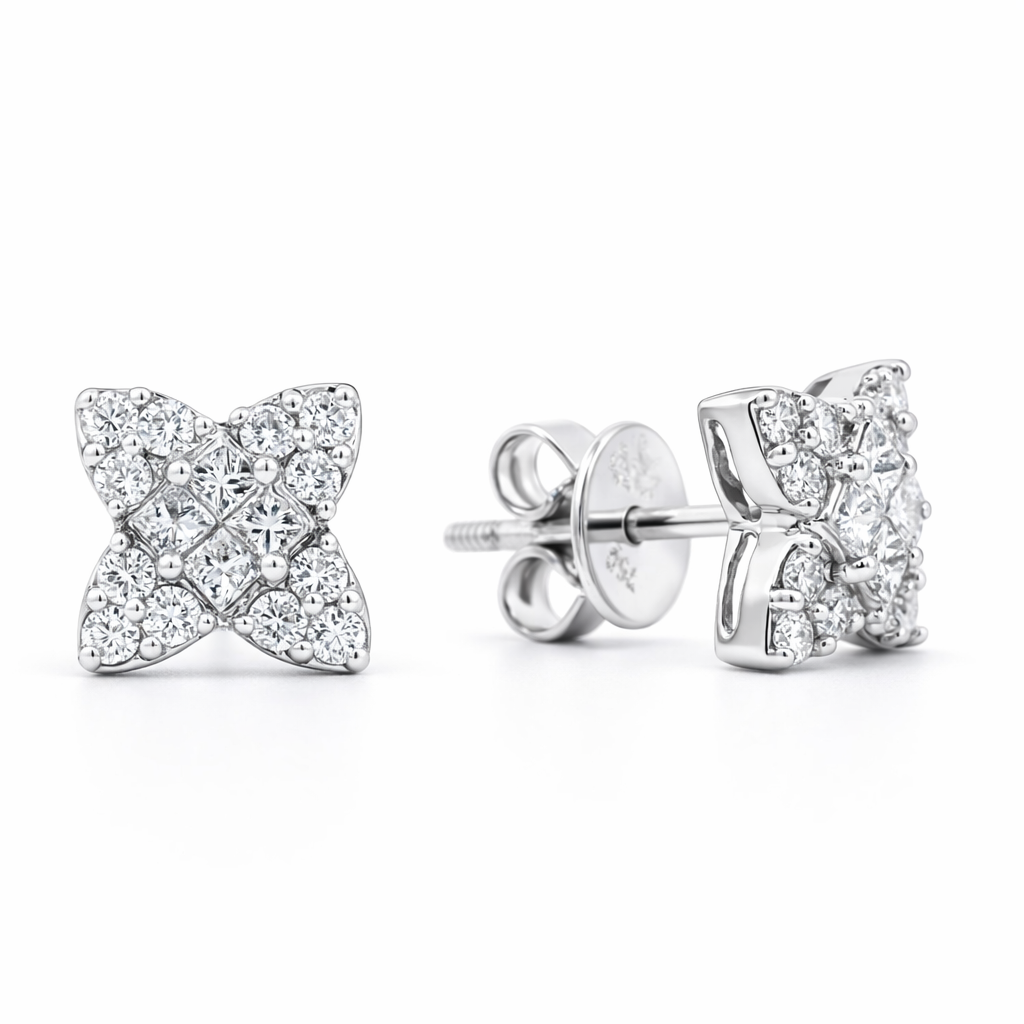 18k White Gold Star Style Earrings - Fine Jewelry | Bust Down & Co
