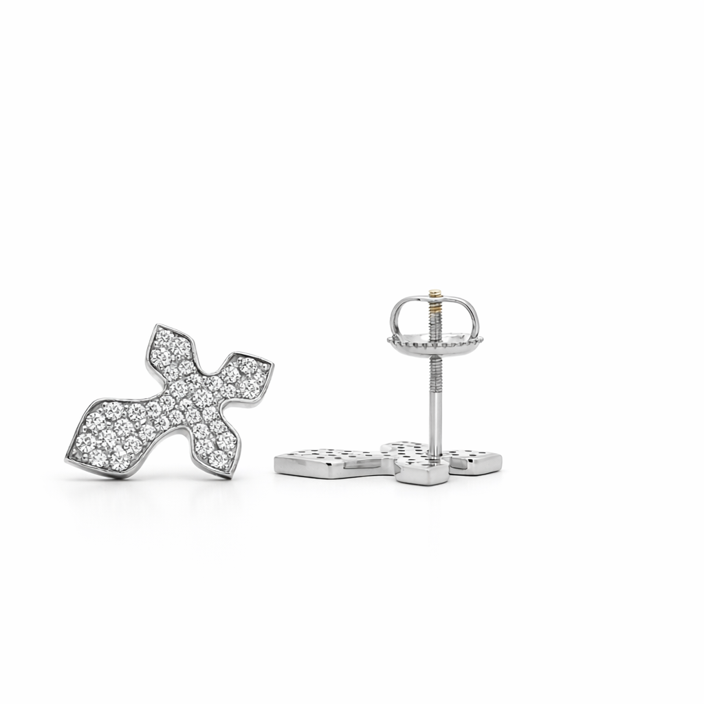 10k White Gold Diamond Cross Earrings - Fine Jewelry | Bust Down & Co