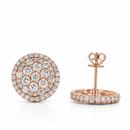 18k Yellow Gold Circle Diamond Cluster Earrings - Fine Jewelry | Bust Down & Co