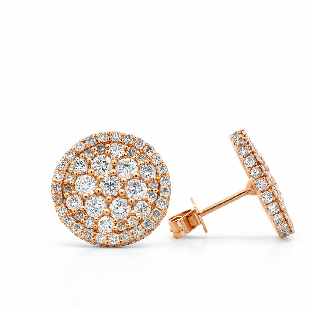 18k Yellow Gold Circle Diamond Cluster Earrings - Fine Jewelry | Bust Down & Co