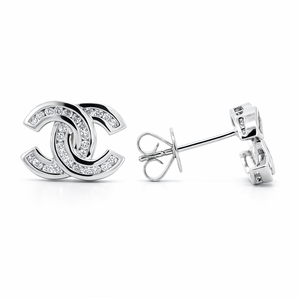 18k White Gold Chanel Insipired Dia. Earrings - Fine Jewelry | Bust Down & Co