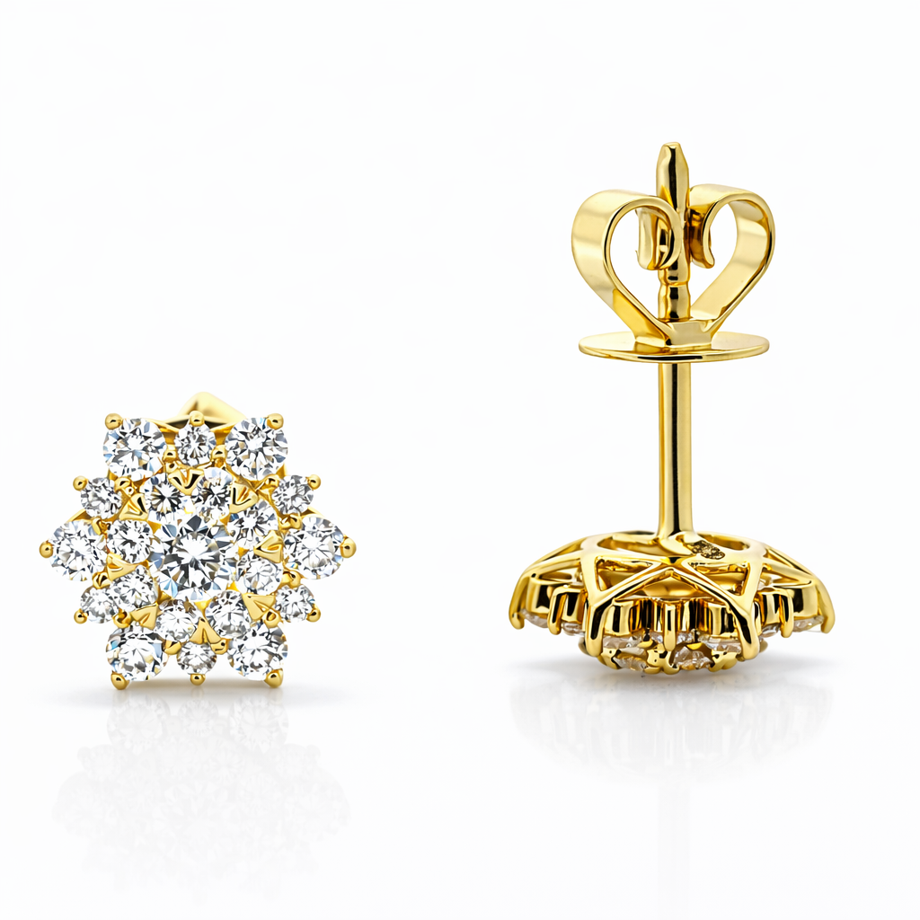 18k Yellow Gold Flower Diamond Earrings - Fine Jewelry | Bust Down & Co