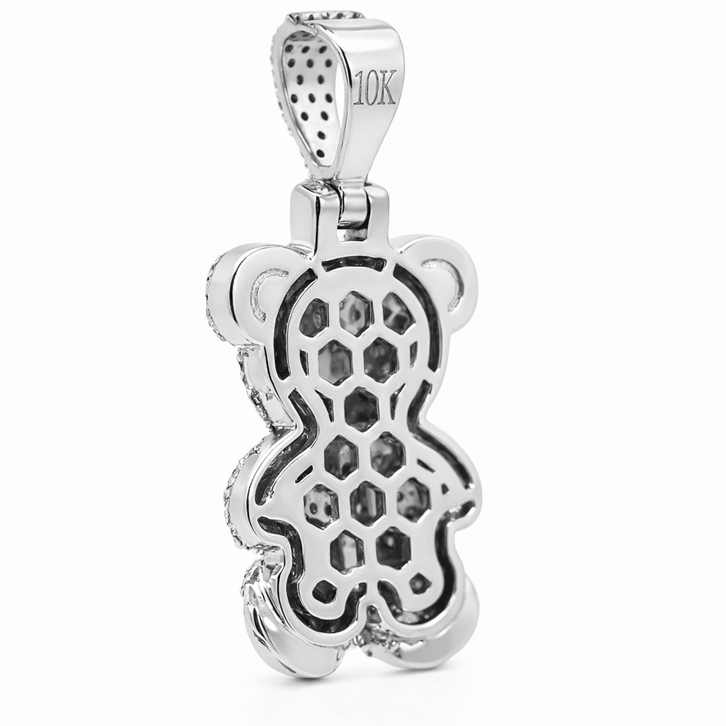 10K White Gold 0.60 CTW Diamond Teddy Bear Pendant