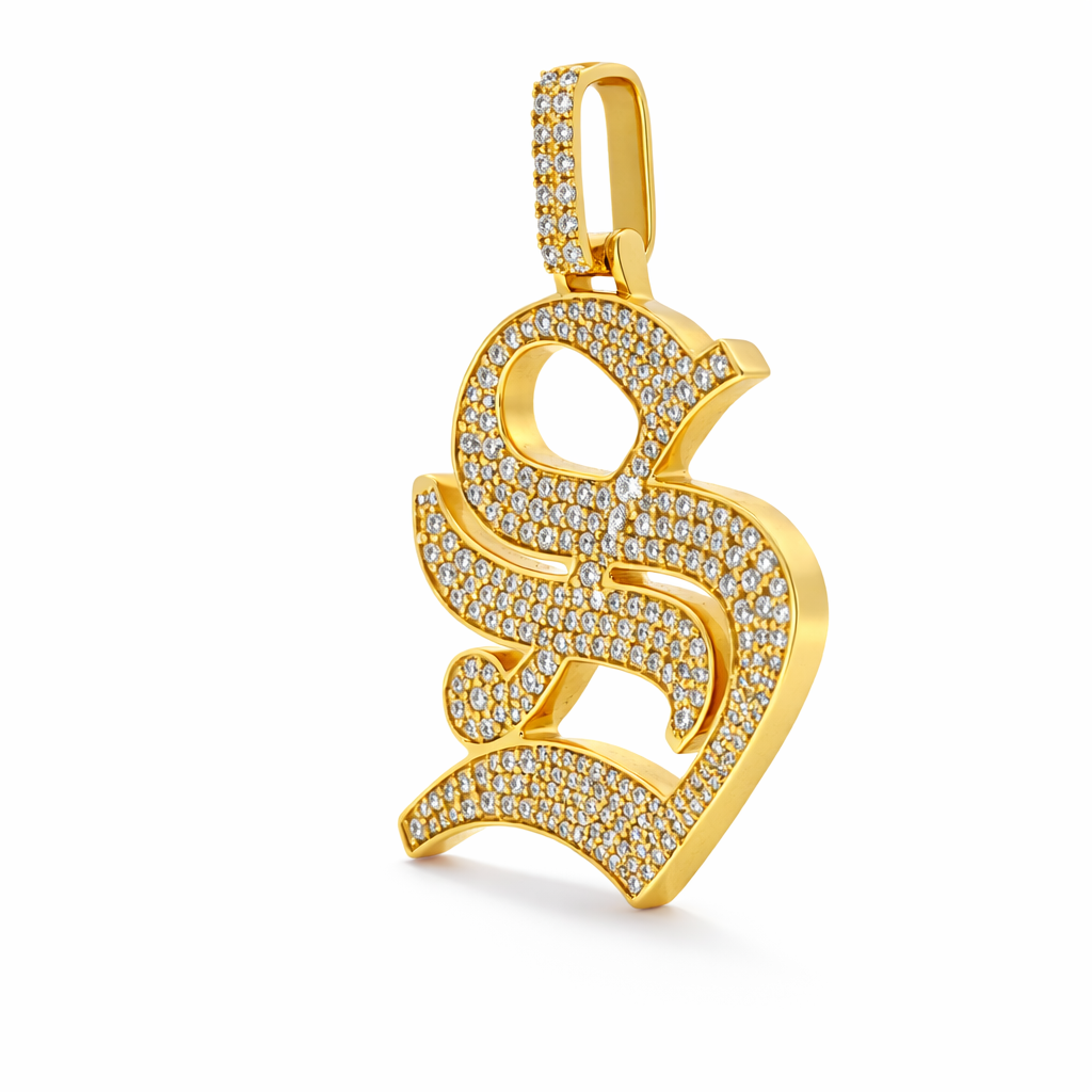 Colgante con inicial S en oro amarillo de 10K y diamantes de 1.86CT