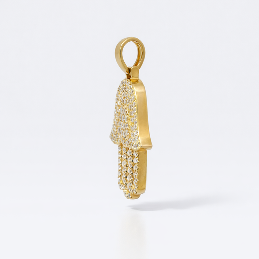 14k Yellow Gold Diamond Hamsa Pendant - Fine Jewelry | Bust Down & Co