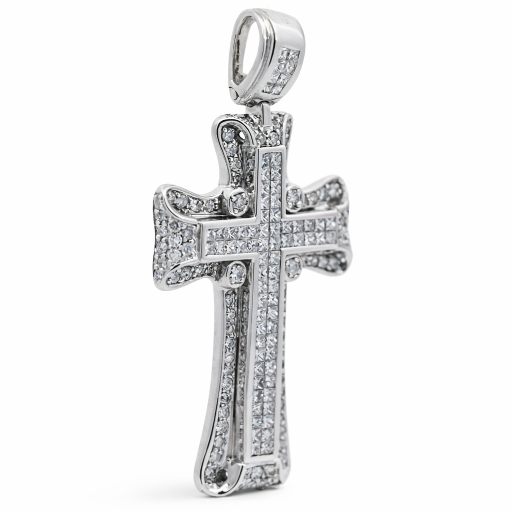 10k White Gold Fancy Diamond Cross Pendant - Fine Jewelry | Bust Down & Co