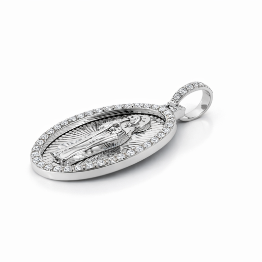 10k White Gold Saint Jude W/ Diamonds Pendant - Fine Jewelry | Bust Down & Co