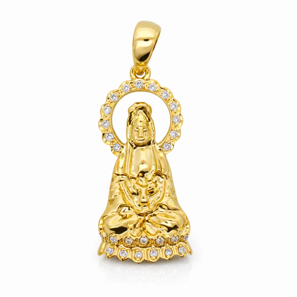 18k Yellow Gold Gold Diamond Lady Buddha Pendant - Fine Jewelry | Bust Down & Co