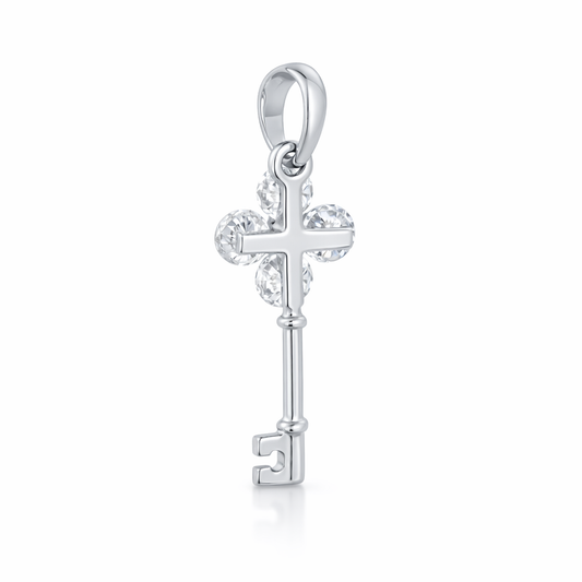 18k White Gold Key Diamond Pendant Pendant - Fine Jewelry | Bust Down & Co
