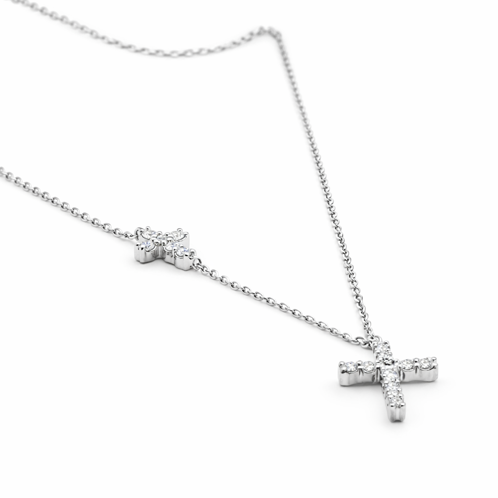 14k White Gold Double Cross Dangling Dia. Chain - Fine Jewelry | Bust Down & Co