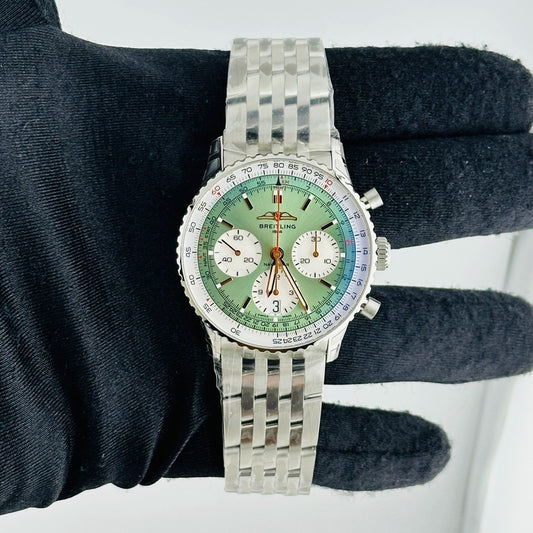 Breitling Navitimer B01 Chronograph Mint Green Dial on Bracelet Ref AB0139211L1A1 with Card 2025