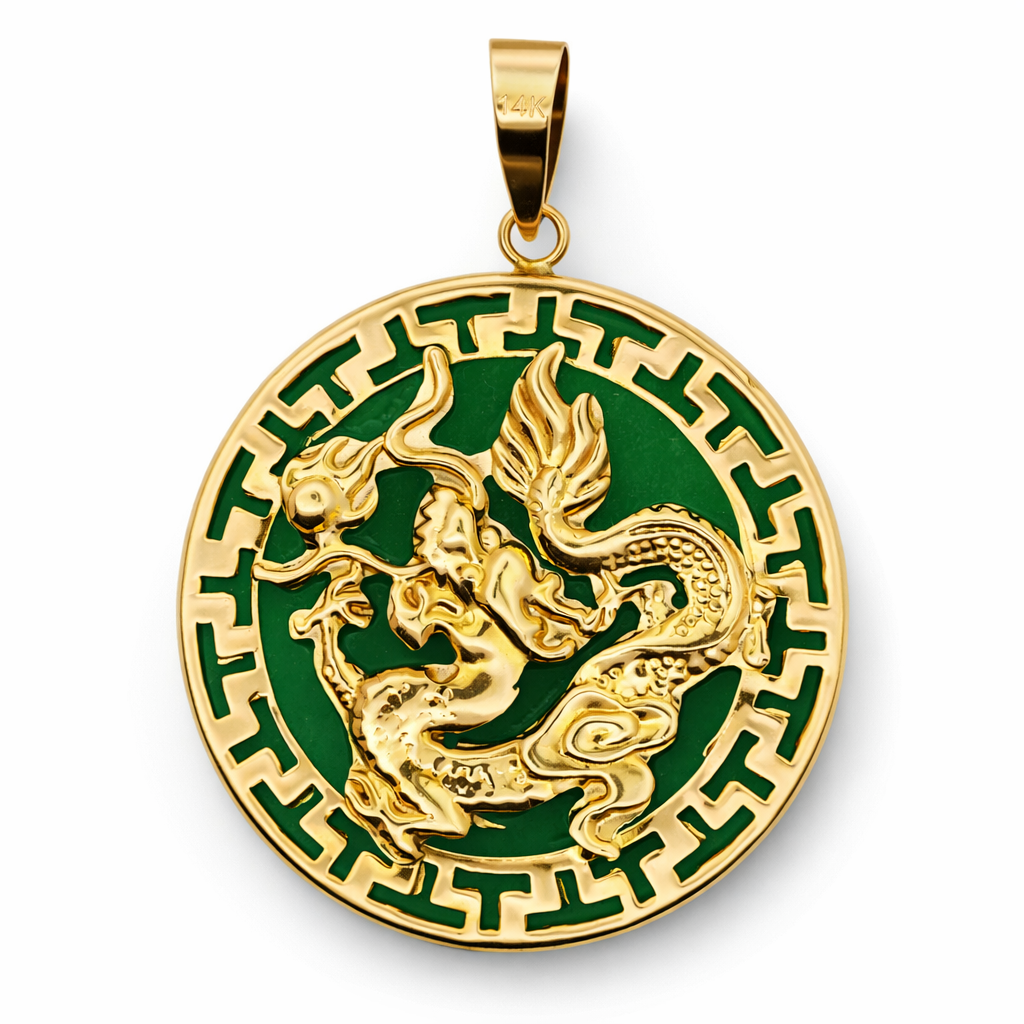 14k Yellow Gold Dragon Jade Pendant Pendant - Fine Jewelry | Bust Down & Co