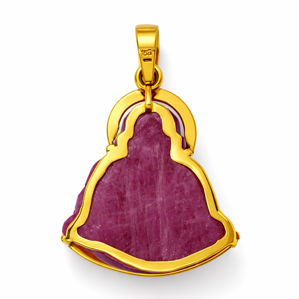 Buda de Rubí Natural Bañado en Oro Amarillo de 18K