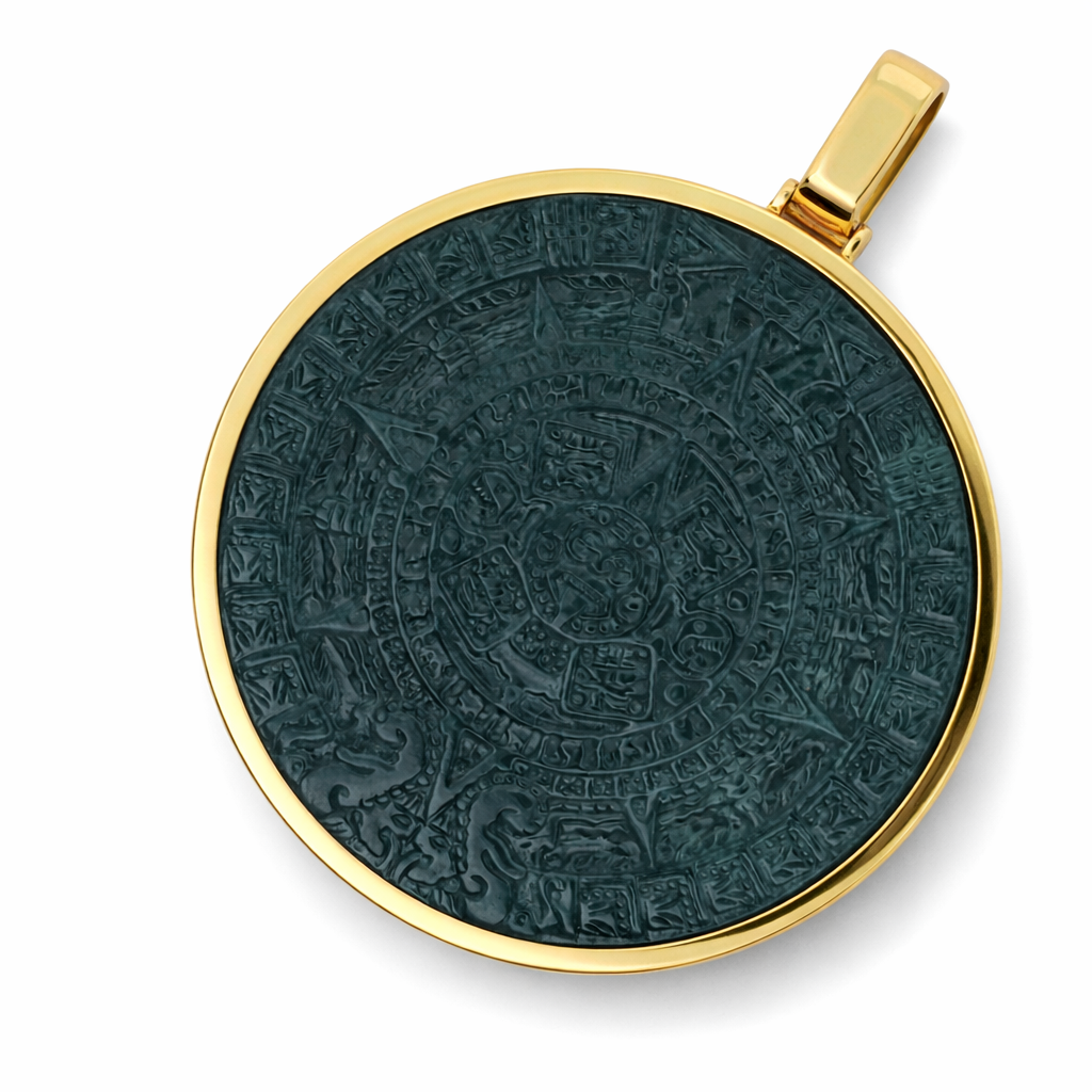 14k Yellow Gold Aztec Jade Pendant - Fine Jewelry | Bust Down & Co
