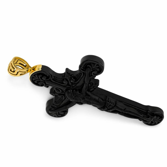 14K Yellow Gold Versace Bail Grade A Cross Jade Pendant