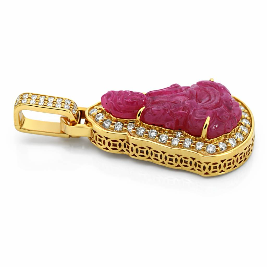 Colgantes envolventes de oro amarillo de 18K con 0.80 CT de diamantes y rubíes.