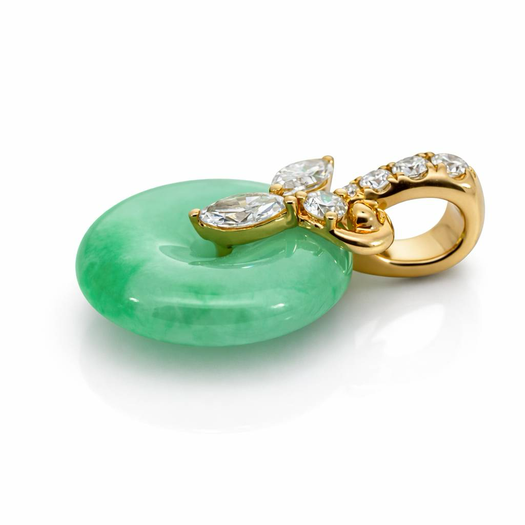 18K Yellow Gold 0.67 CTW Jade Donut with Marquise Round Diamond