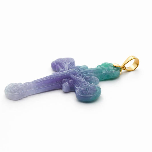 Cruz de jade con asa de oro amarillo de 14k