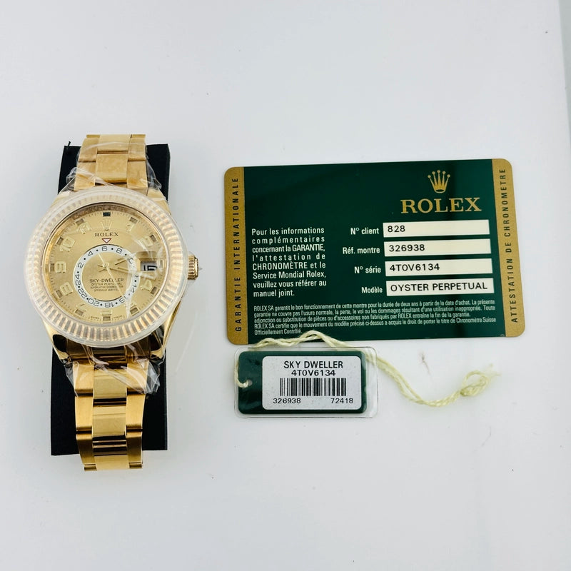Rolex Sky Dweller Champagne Sunray Arabic Dial on Oyster Ref 326938 with Card Old Green