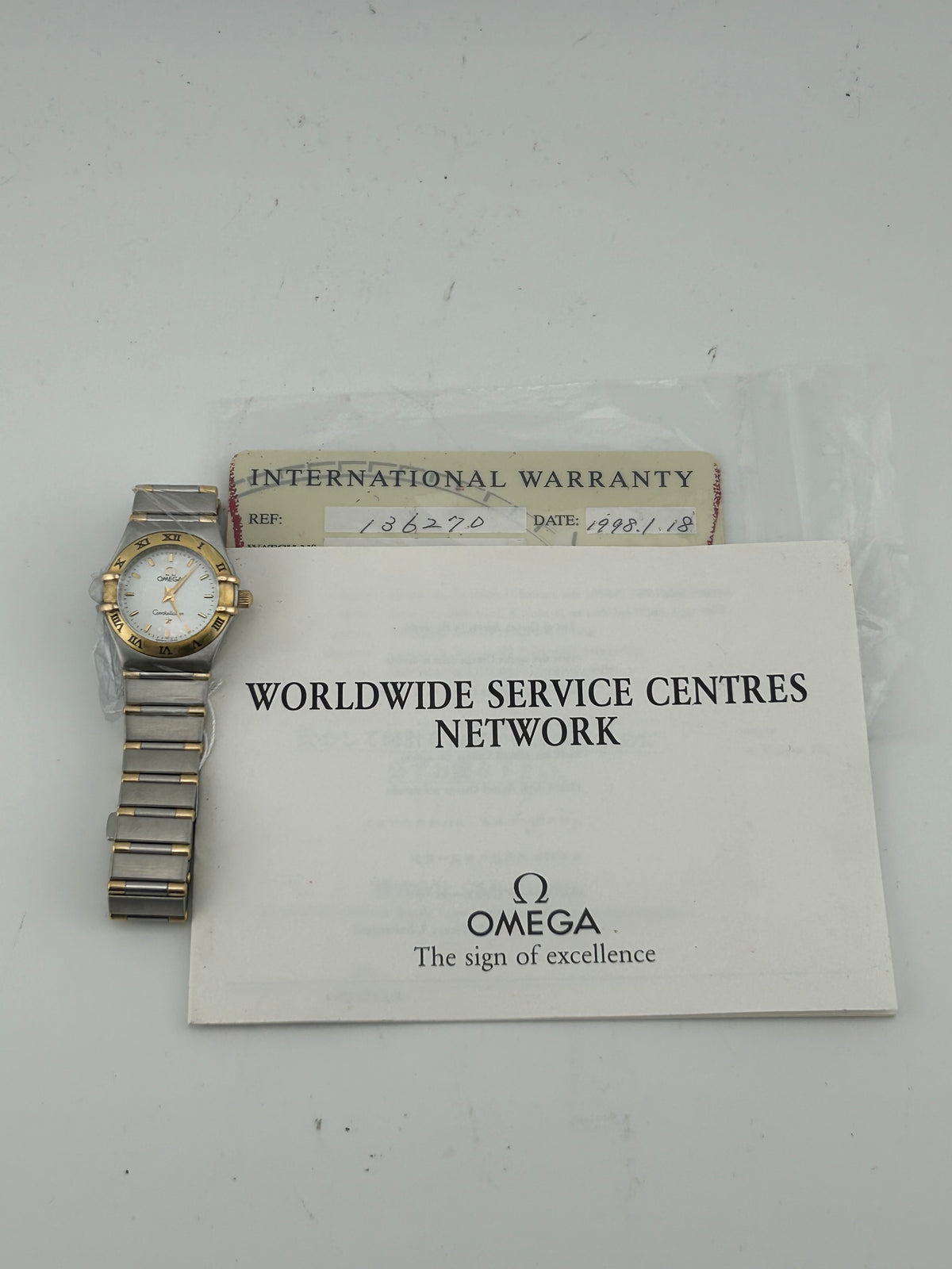 Omega Constellation White Mop Dial on 2 Tone Gold Plated Stainless Steel Bracelet Ref. 1362.70 Card 1998 — view 7