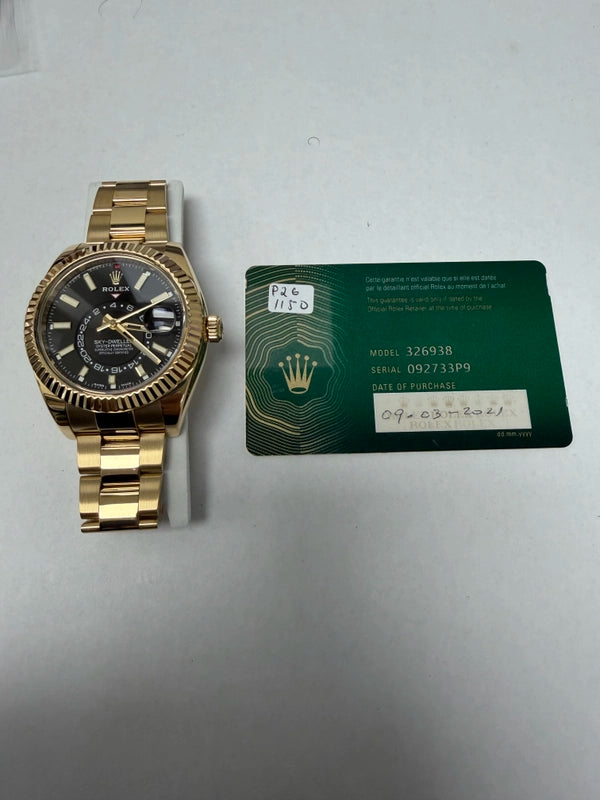Rolex SkyDweller Black Stick Dial on Oyster Ref 326938 with New Style Card Green 2021