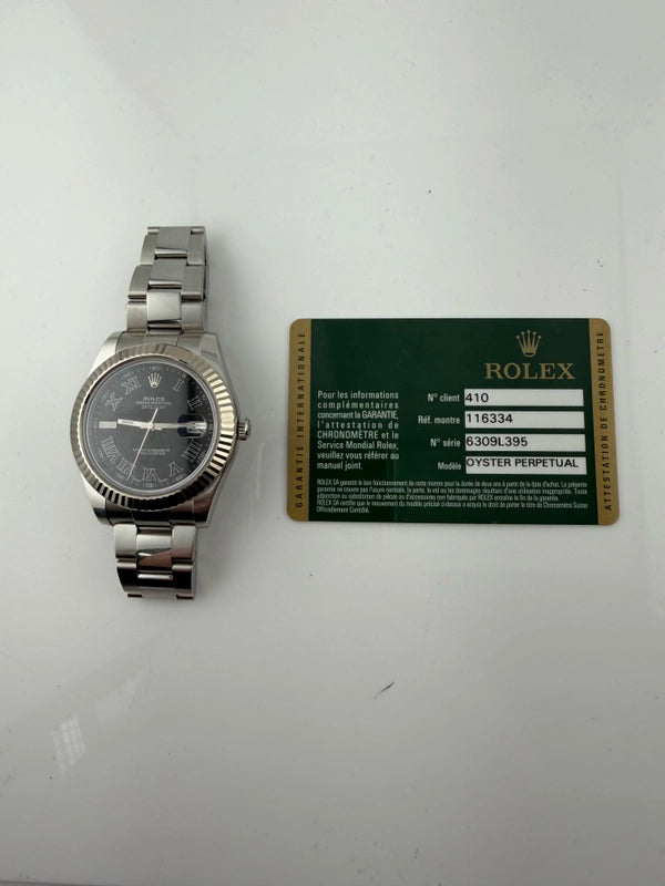 Rolex Datejust II Black Roman Dial on Oyster Ref 116334 with Card Old Green 2012