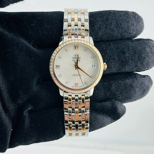 Omega De Ville Prestige White Mop Diamond Dial Ref 424.25.33.20.55.002 with Card