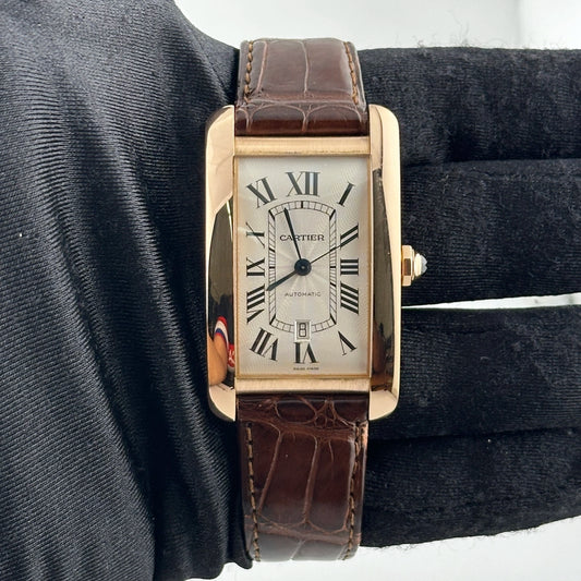 Cartier Tank Americaine XL Silver Roman Dial on Leather Ref 2927 with Papers 2009