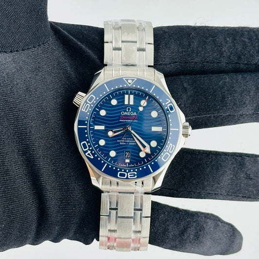 Omega Seamaster Diver 300M Co-Axial Master Chronometer Blue Dial on Bracelet Ref 210.30.42.20.03.001 with Card