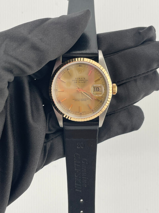 Rolex Datejust 36 Champagne Stick Dial on Generic Black Leather Band Ref. 16233 1995 — view 2
